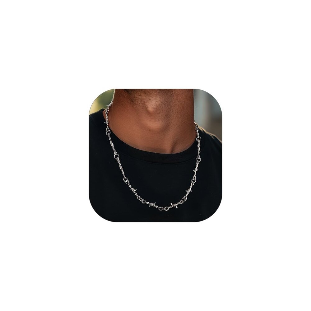 Stainless Steel Barbed Wire Necklace Punk Rock Hip Hop Chain 22 Inch - Picture 1 of 8